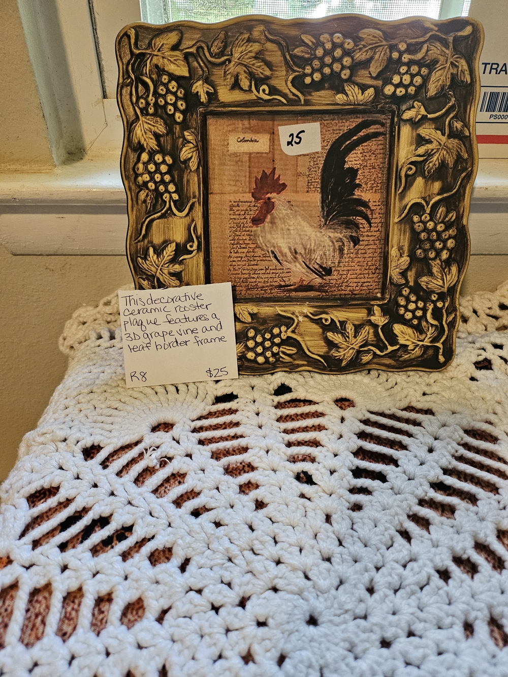 Decorative Rooster Ceramic Plaque in Gold and Black